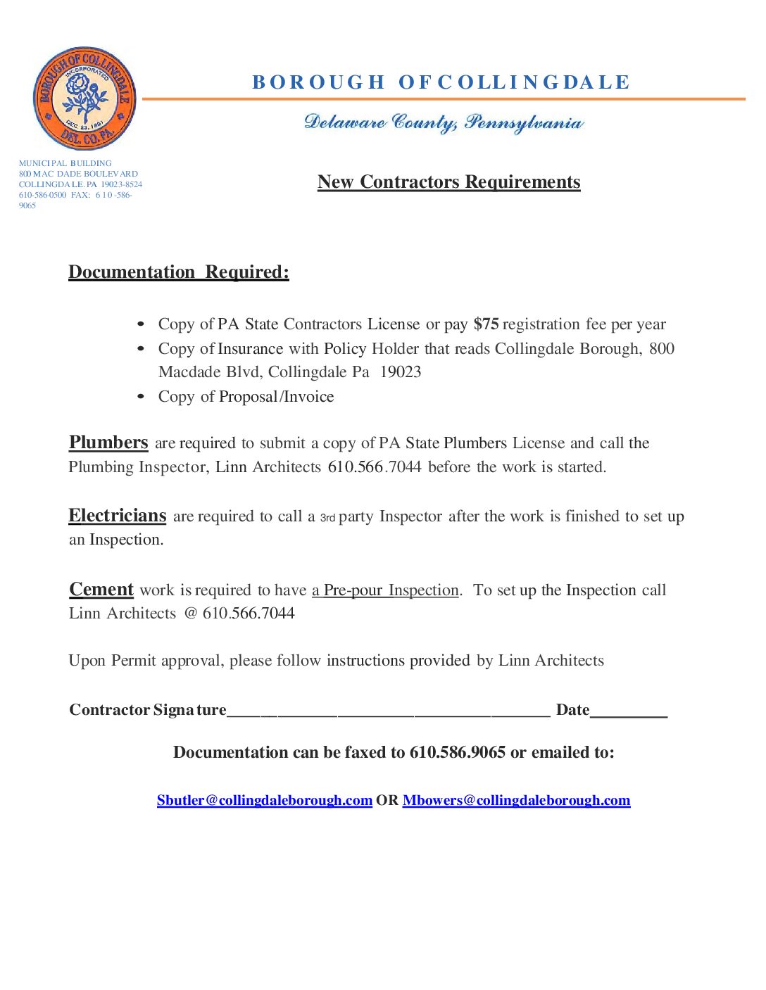 Thumbnail of the first page of 'New Contractors Requirements'