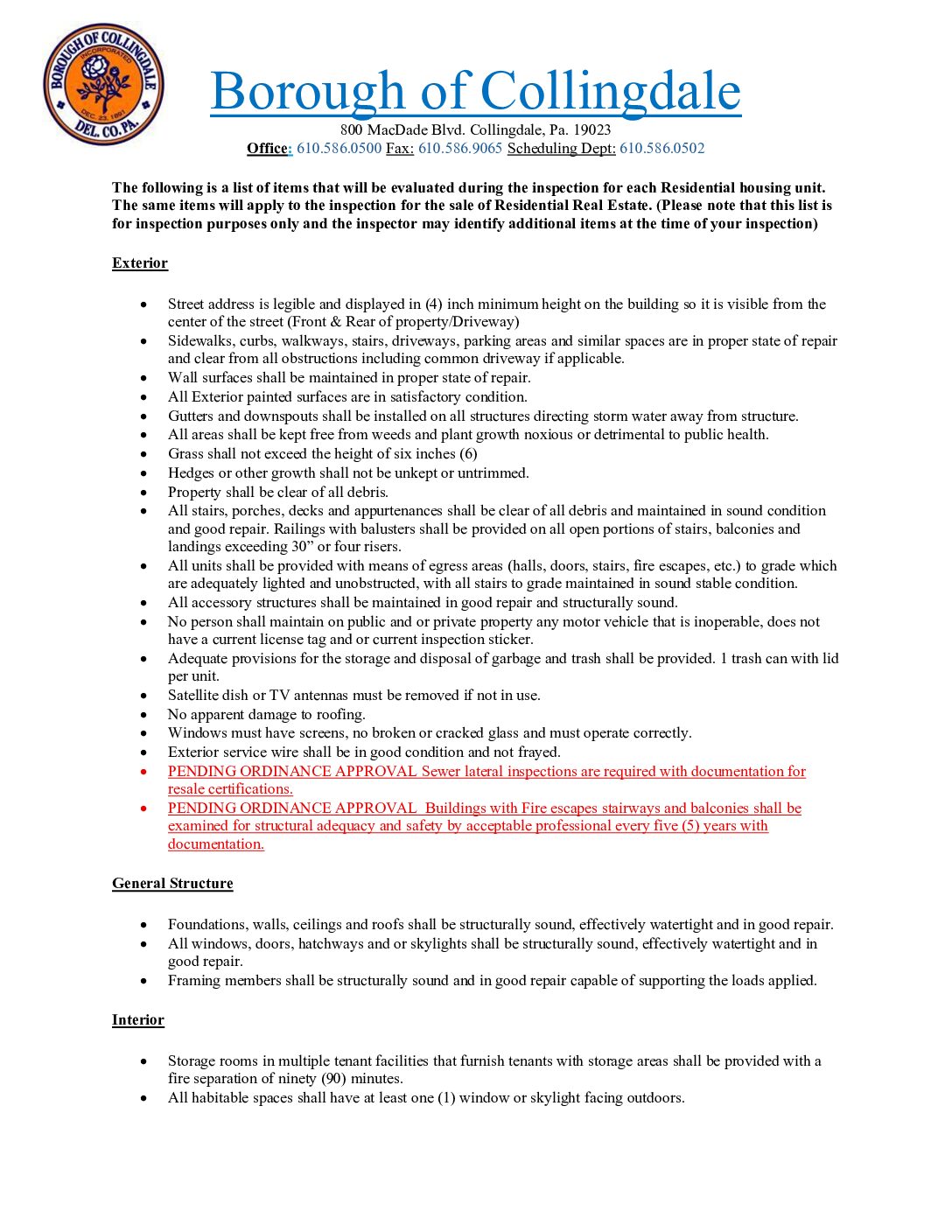 Thumbnail of the first page of 'Residential Inspection Requirements'